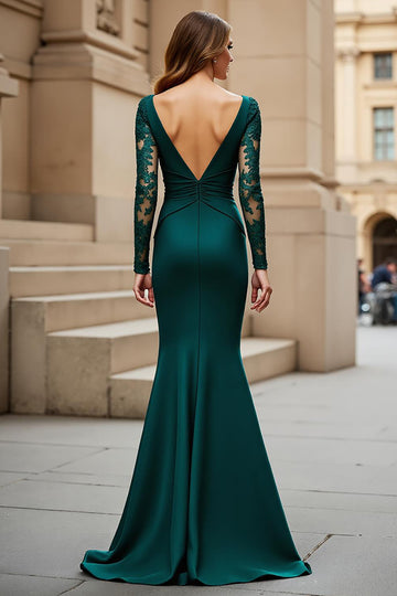 Pine Mermaid Long Sleeve Mother Of The Bride Dress With Appliques